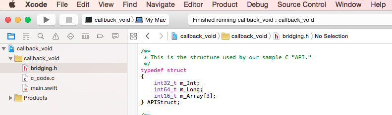 Screenshot of the Xcode project.